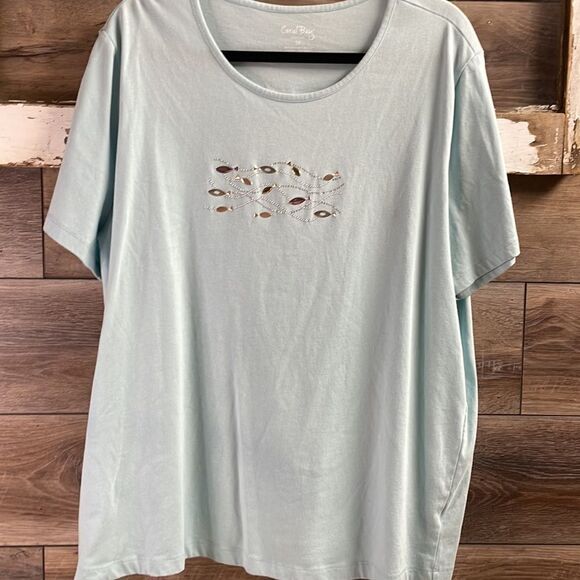 Coral Bay Womens Plus Size Top, Tropical Fish Embellishment, Blue, Size 2X - Picture 2 of 6